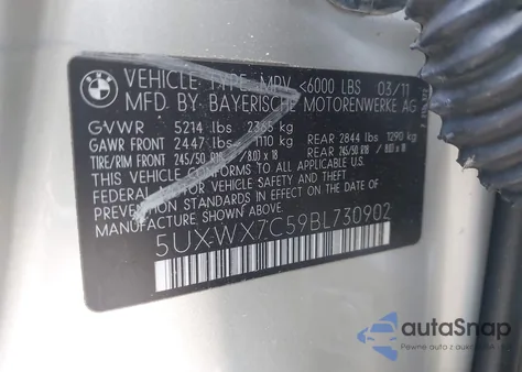 2011 BMW X3 xDrive35I z USA, uszkodzony, nr VIN 5UXWX7C59BL730902